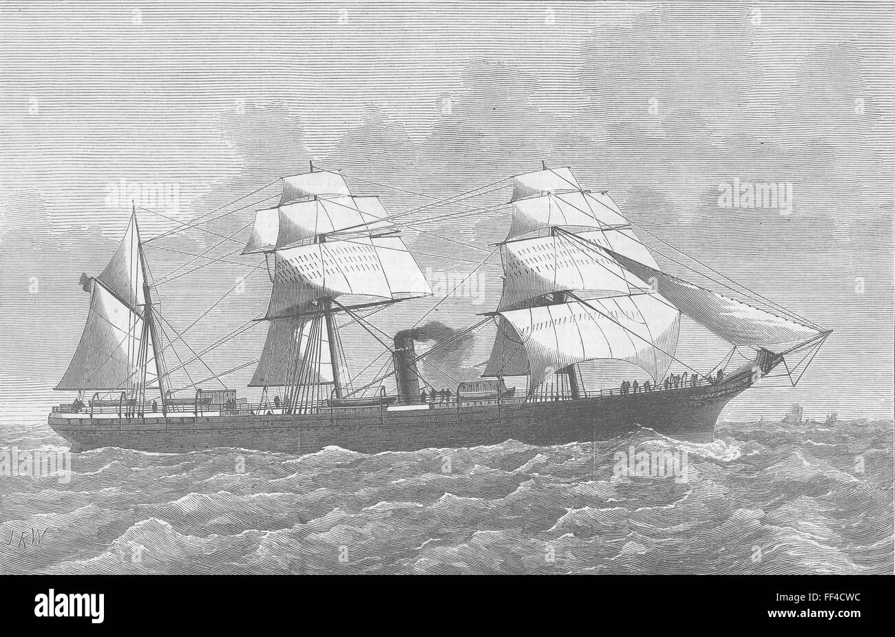 Espagne 3e navire de guerre carliste Alfonso XII 1876. Le graphique Banque D'Images
