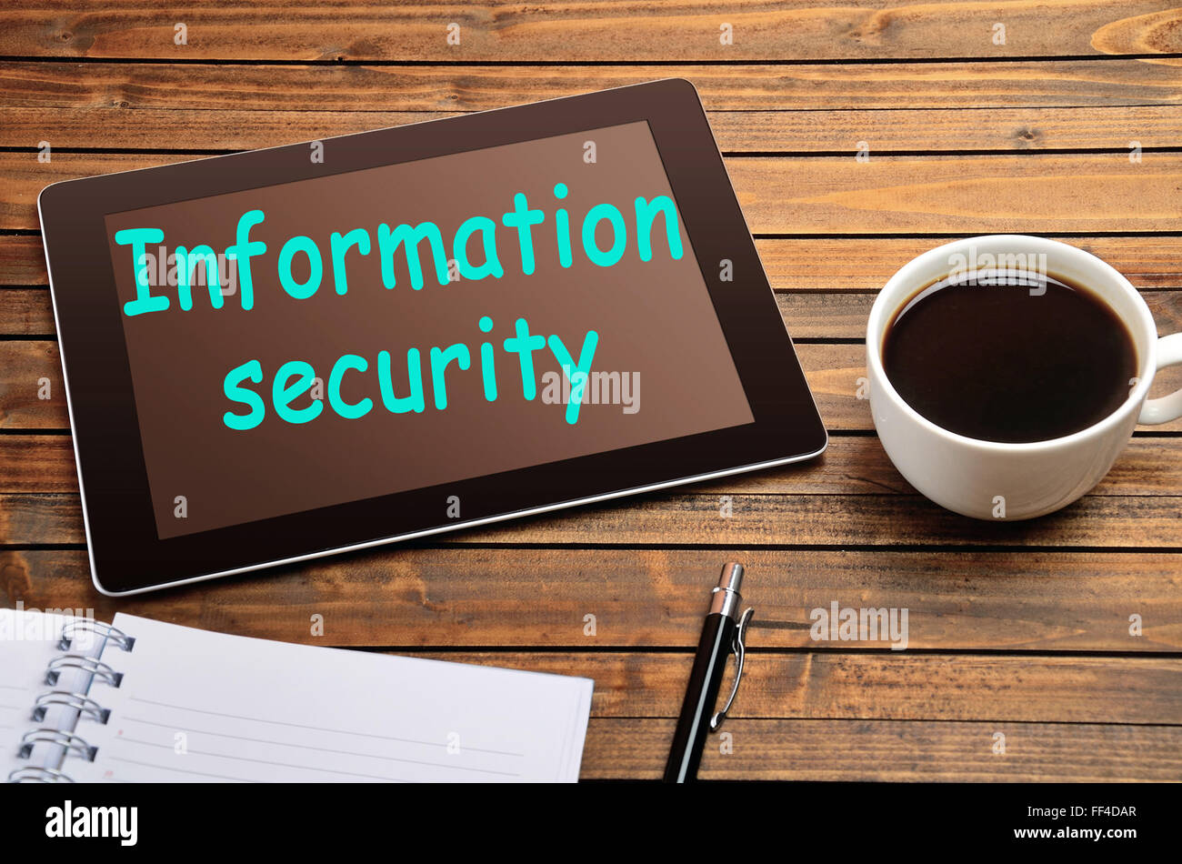 Mots clés de la sécurité de l'information sur digital tablet Banque D'Images