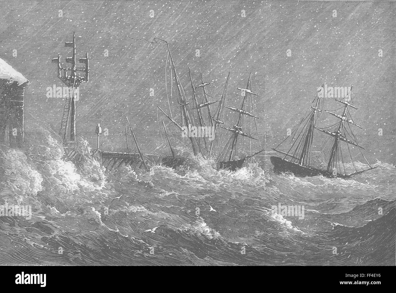 Île de Wight Ryde, tempête Dommages à la rivière de fer 1881. Illustrated London News Banque D'Images