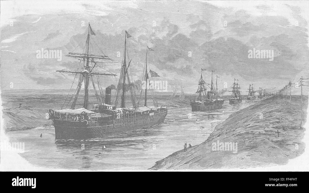 Bloc du Canal de Suez, défilé de navires après débloquer 1885. Le graphique Banque D'Images