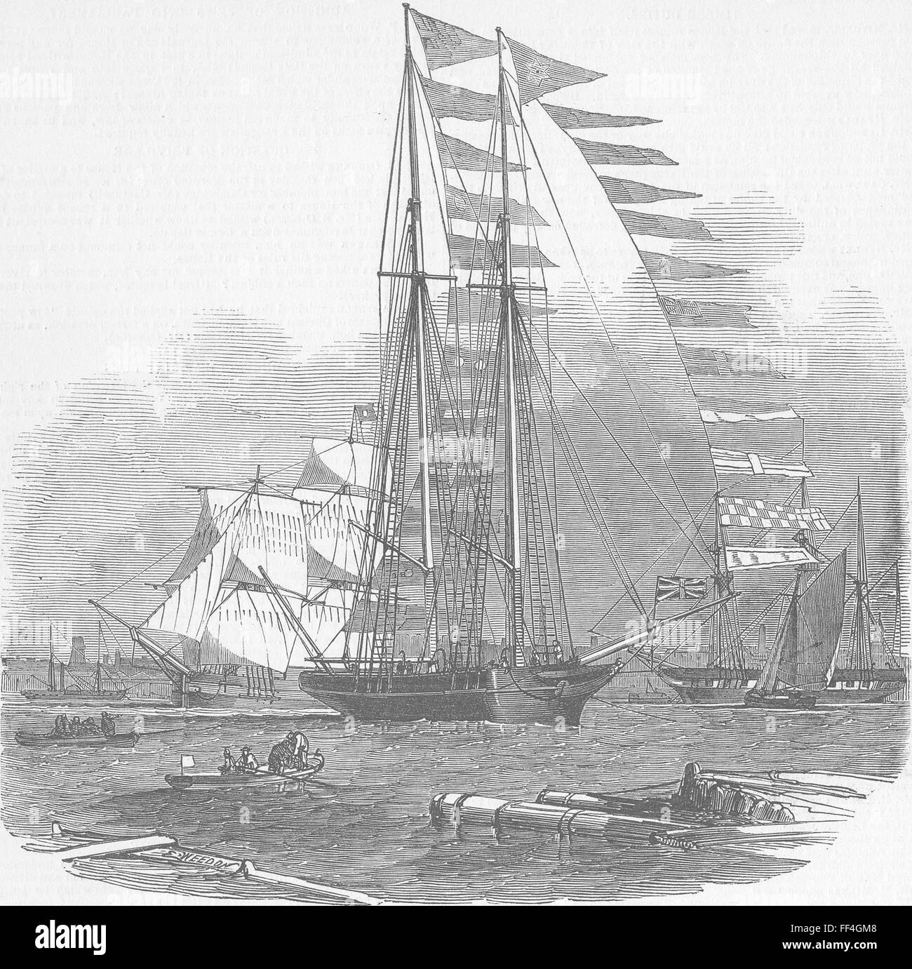 Yacht à voile à la goélette Titania(Stephenson) 1850. Illustrated London News Banque D'Images