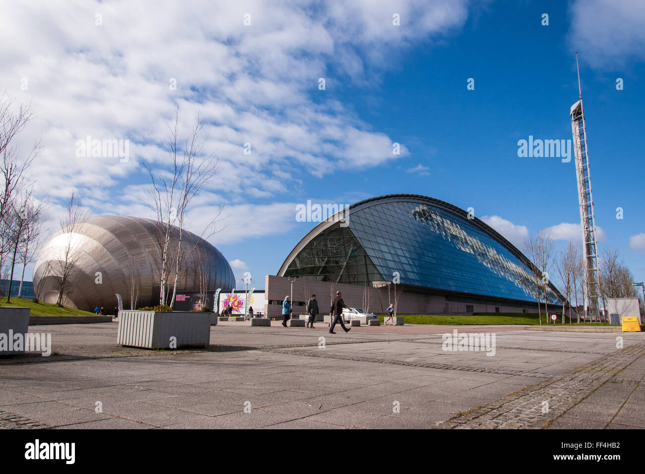 Avis de Glasgow Science Museum et cinéma Imax dans une journée ensoleillée (Écosse, Royaume-Uni) Banque D'Images