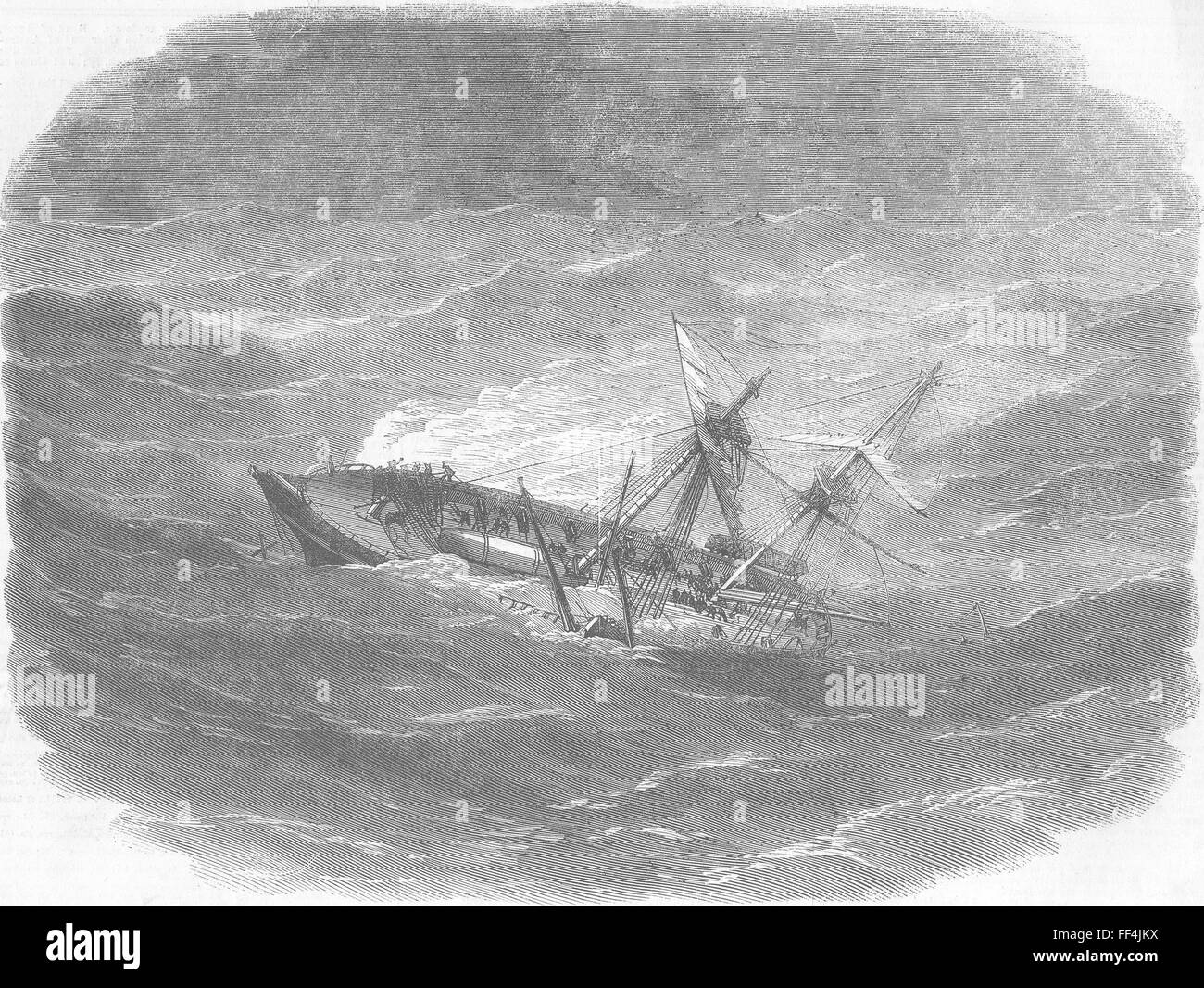 Polynésie française Le HMS Dido, ouragan, Raieta, îles de la Société 1856. Illustrated London News Banque D'Images