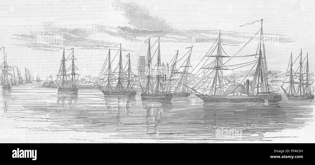 Les navires de l'URUGUAY, Colonia del Sacramento, River Plate 1846. Illustrated London News Banque D'Images