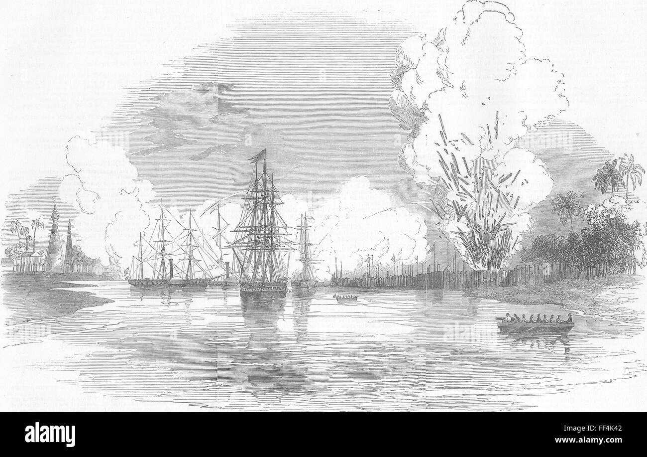 Destruction de la Birmanie strong stockade 1852. Illustrated London News Banque D'Images