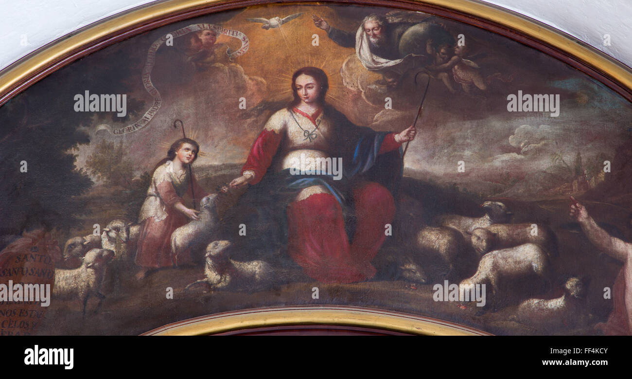 Cordoue, Espagne - 27 MAI 2015 : La Vierge et l'enfant Jésus comme le berger, par un artiste inconnu du 18ème siècle. Banque D'Images