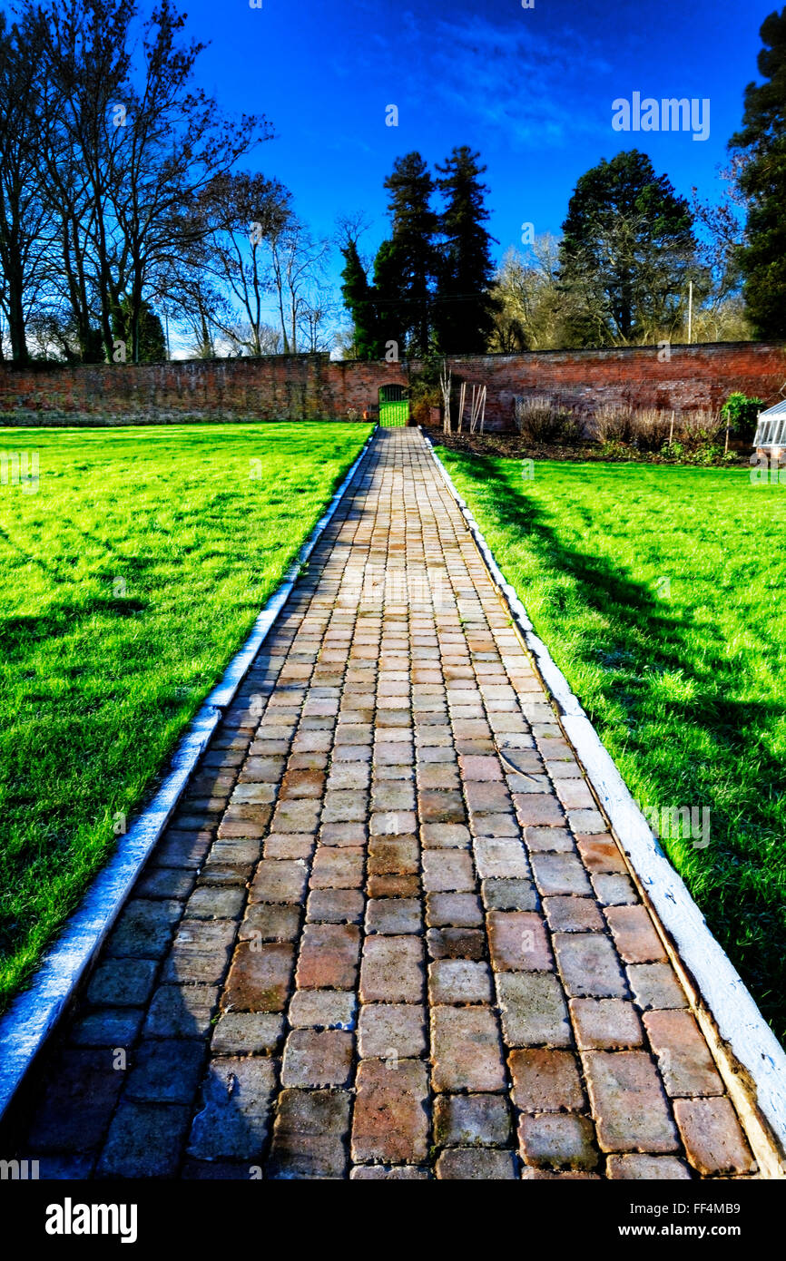 Un sentier traverse un jardin clos Herfordshire Banque D'Images