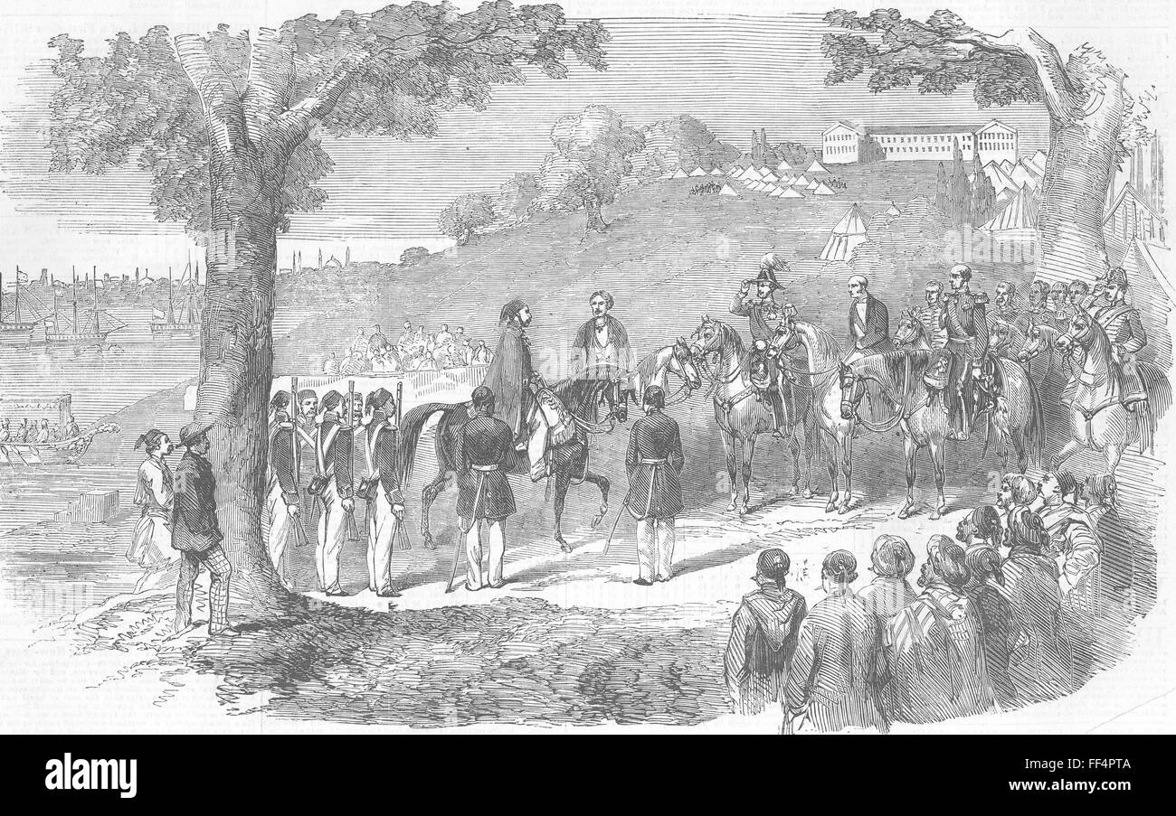 La Turquie en visite au Camp anglais Sultan Uskudar 1854. Illustrated London News Banque D'Images