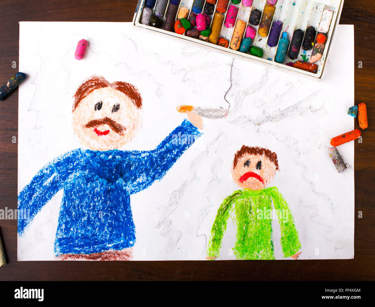 Dessin Colore Parents Fumer Une Cigarette Et L Enfant Triste Photo Stock Alamy