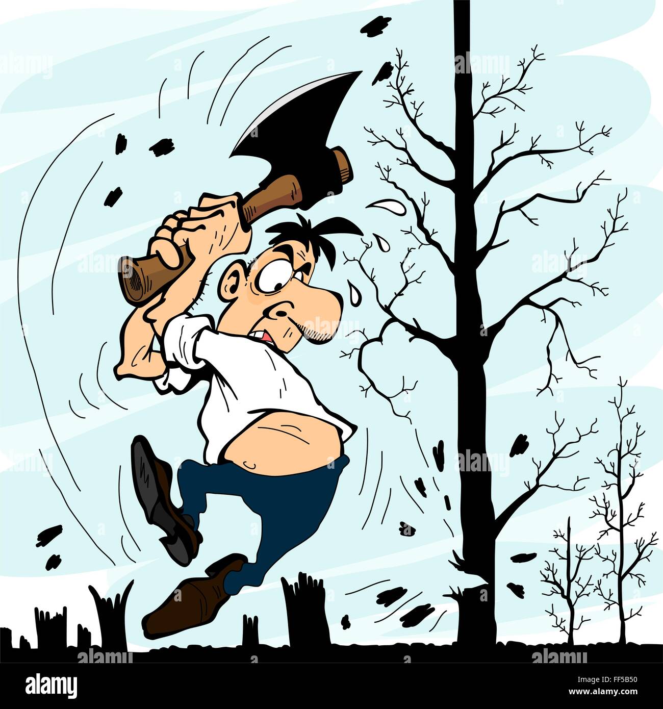 Homme avec une hache couper des arbres Illustration de Vecteur