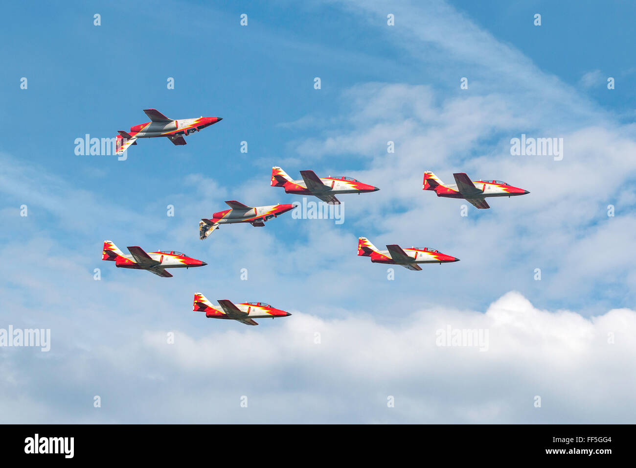 CASA C-101 de Aviojets "Patrulla Aguila" la formation de l'équipe de voltige de l'armée de l'Air espagnole. Banque D'Images