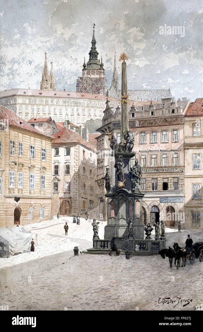 Géographie / Voyage, Tchécoslovaquie, Prague, place devant la cathédrale Saint-Nicolas et Saint-Vitus, peinture, 1900, droits additionnels-Clearences-non disponible Banque D'Images