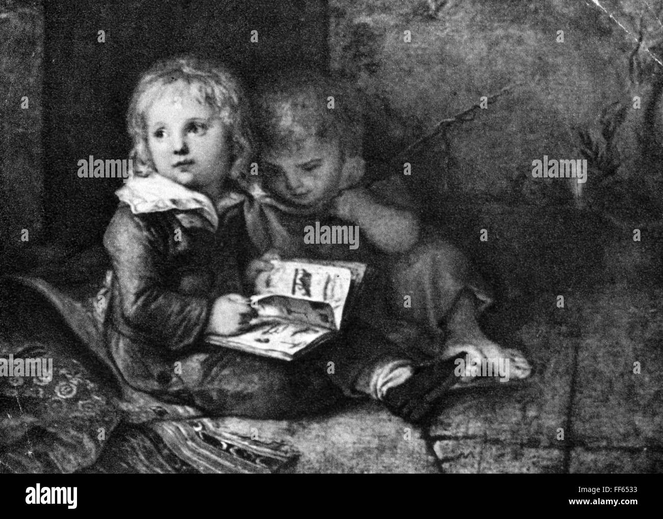 Beaux-arts, Vogel, Christian Leberecht (1759 - 1816), peinture, 'Die Söhne des Künstlers' (fils de l'artiste), vers 1790, huile sur toile, 14 x 19 cm, collections de peinture d'état, Dresde, droits additionnels-Clearences-non disponible Banque D'Images