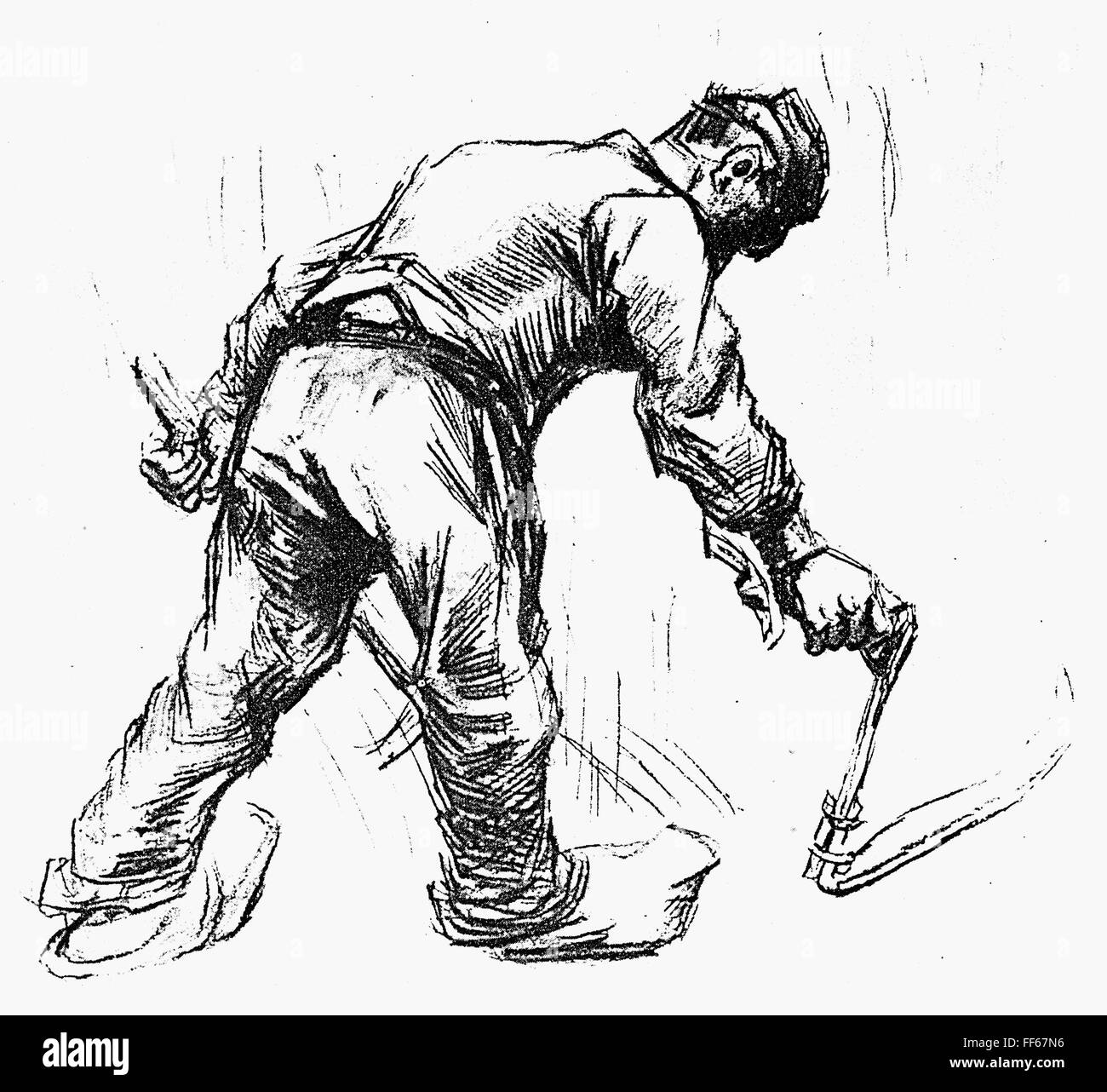 VAN GOGH paysan de la tonte. /N'paysan Faucher." dessin au crayon