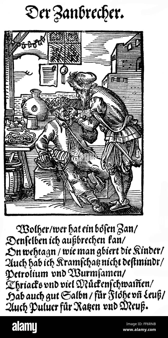 People, professions, Shaver, Woodcut de Jost Amman (1539 - 1591), from: Book of classes, with versets by Hans Sachs, Frankfurt, 1568, Additional-Rights-Clearences-not available Banque D'Images