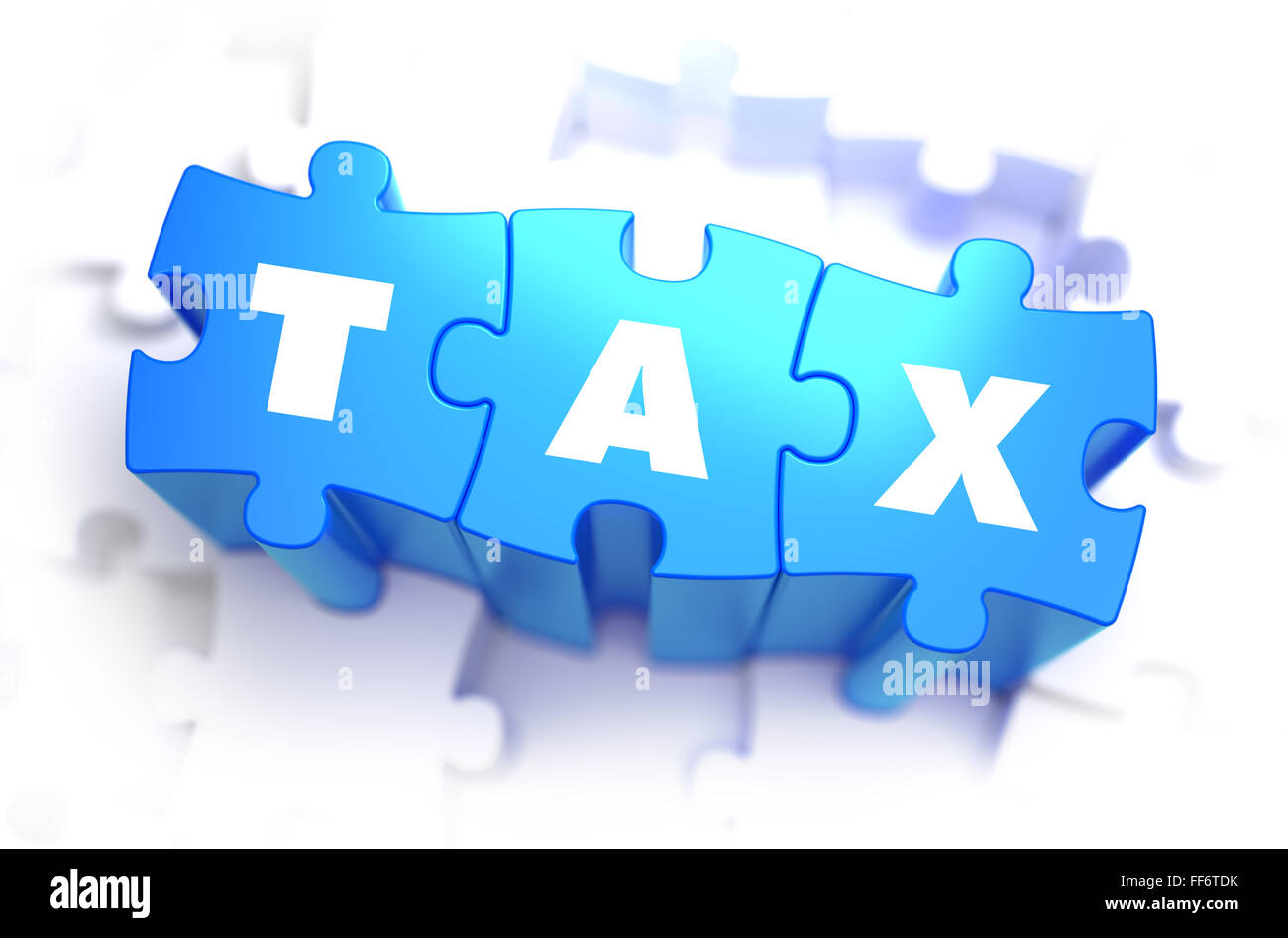 - L'impôt sur Word Puzzles blanc bleu. Banque D'Images