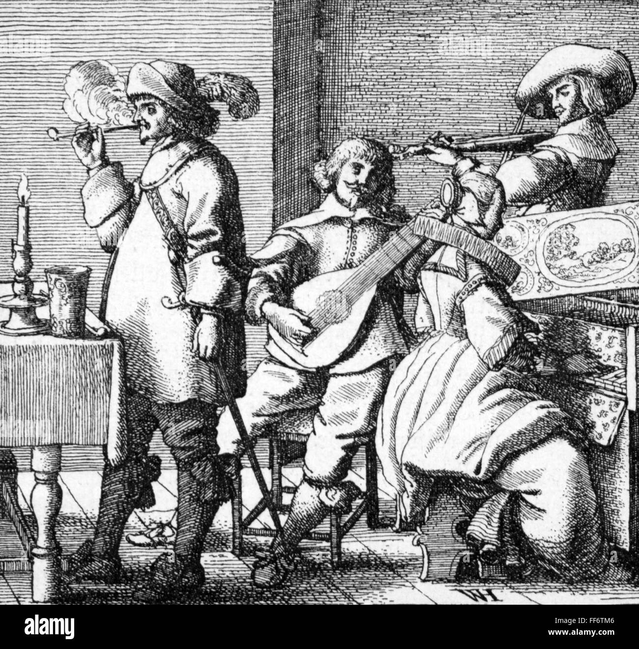 Musique, concert, concert house, gravure par Wenzel Hollar, Allemagne, 1634 - 1635, l'artiste n'a pas d'auteur pour être effacé Banque D'Images