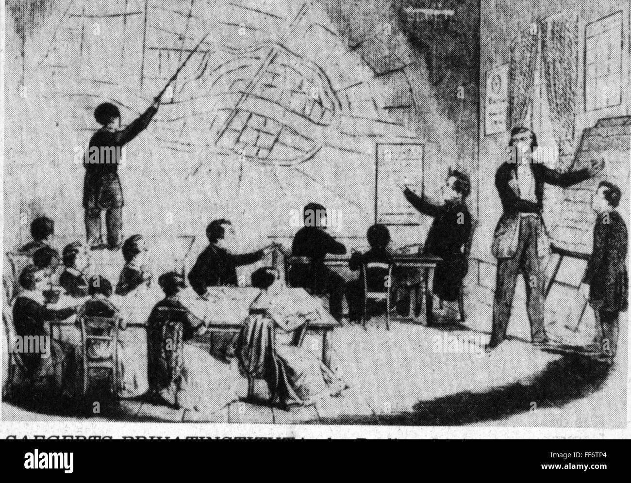 Pédagogie, école / leçons / discipline, Institut privé de Carl Wilhelm Saegert (1809 - 1879), Berlin, gravure en bois, 1845, droits additionnels-Clearences-non disponible Banque D'Images