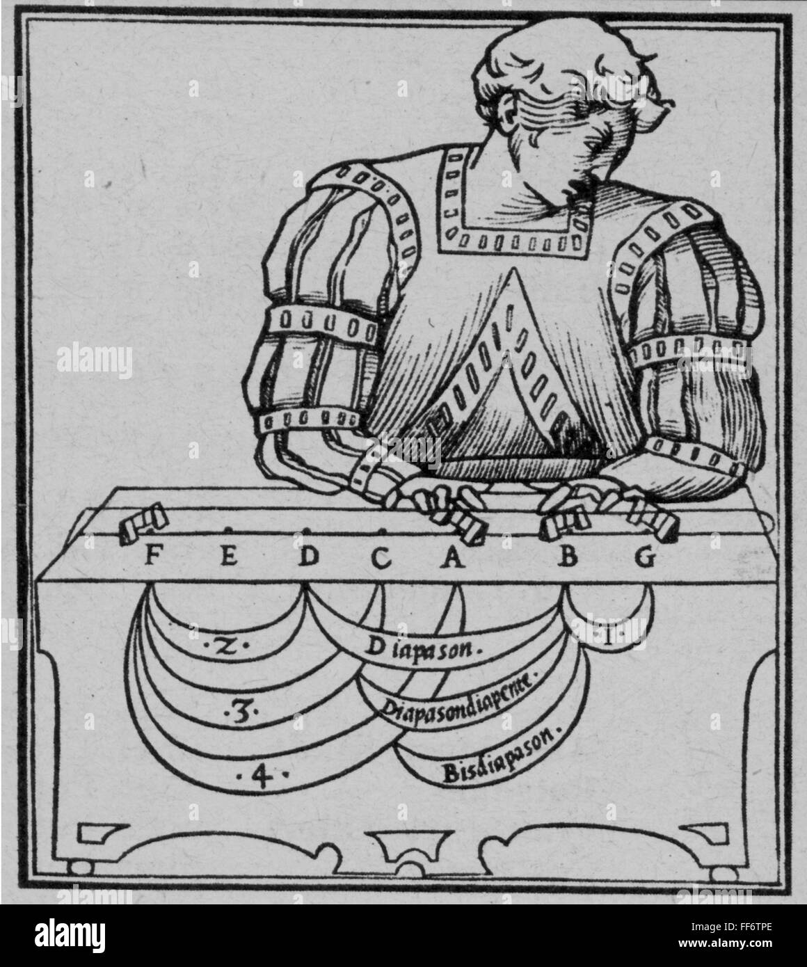 Pédagogie, leçons, éducation musicale, instruction sur le monocorde, coupe de bois, Venise, 1529, droits additionnels-Clearences-non disponible Banque D'Images