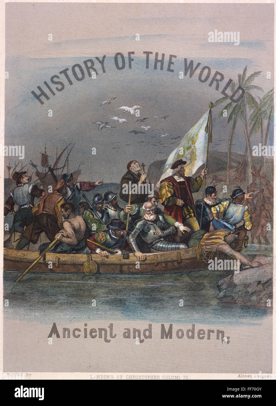 COLUMBUS : NOUVEAU MONDE, 1492. /Nla débarquement de Christophe Colomb dans le Nouveau Monde, 12 octobre, 1492 : American gravure, 1871. Banque D'Images