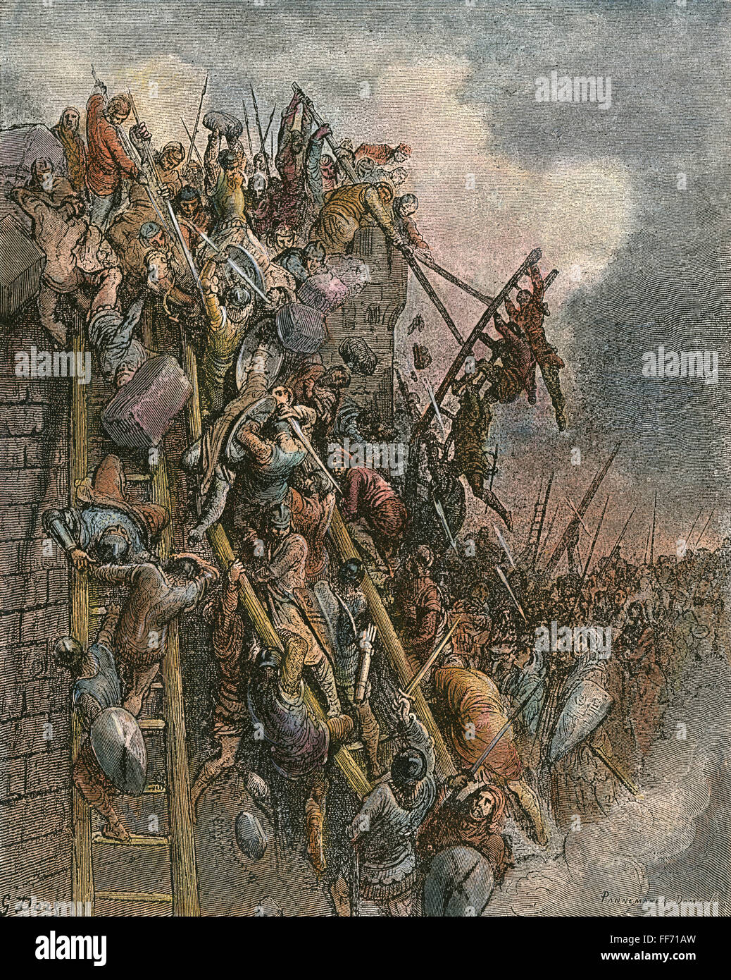 La guerre. /NWarfare au Moyen Âge. La capture d'Antioche croisés en 1098. Gravure, 19e siècle, après Gustav DorΘ. Banque D'Images
