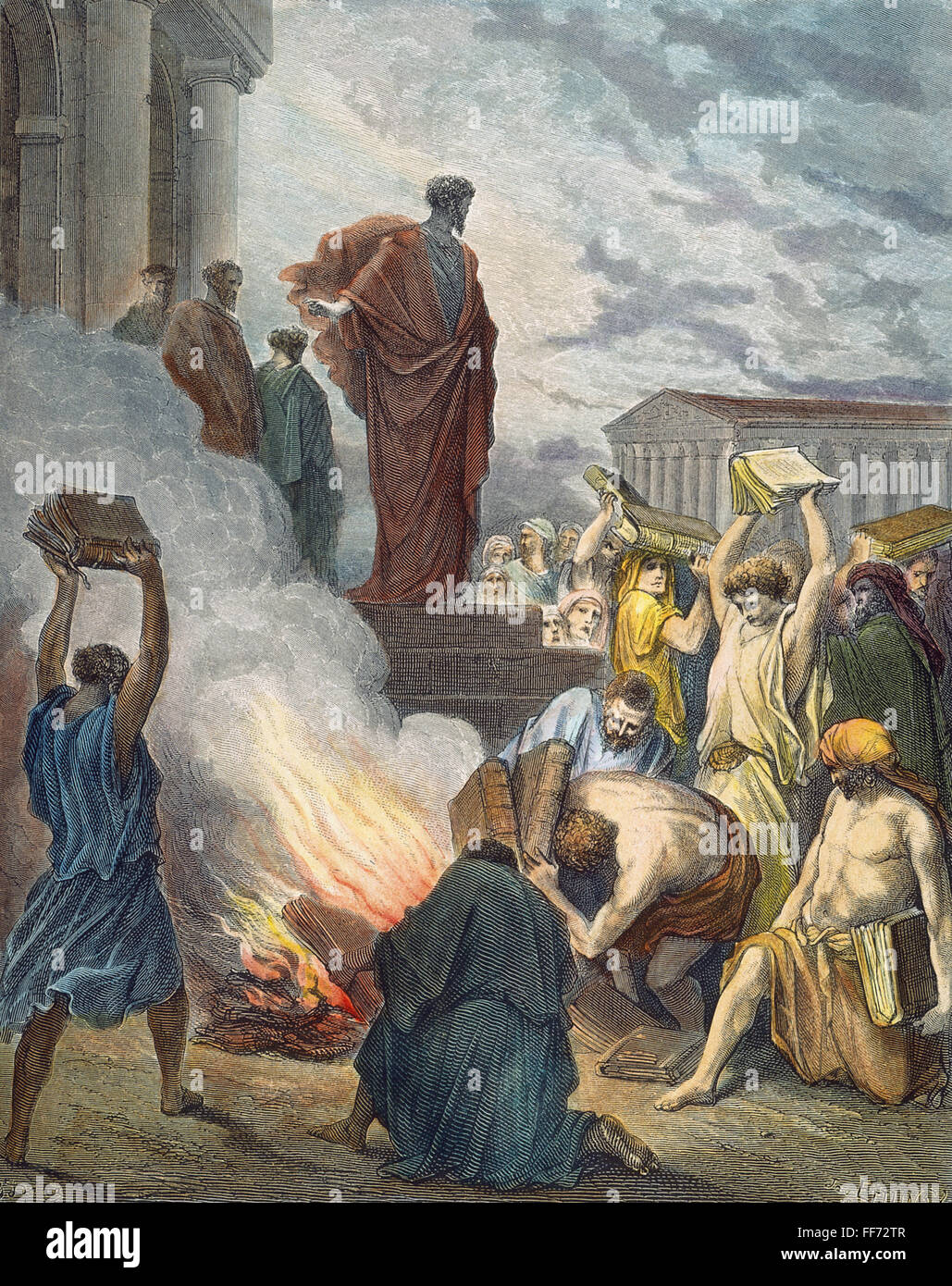 ST. PAUL à Ephèse. /N(Actes 19:19). La gravure sur bois après Gustave DorΘ. Banque D'Images