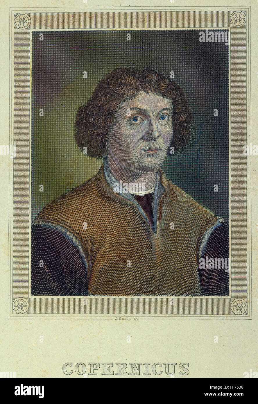 Nicolas Copernic /n(1473-1543). L'astronome polonais : gravure allemande de couleur. Banque D'Images