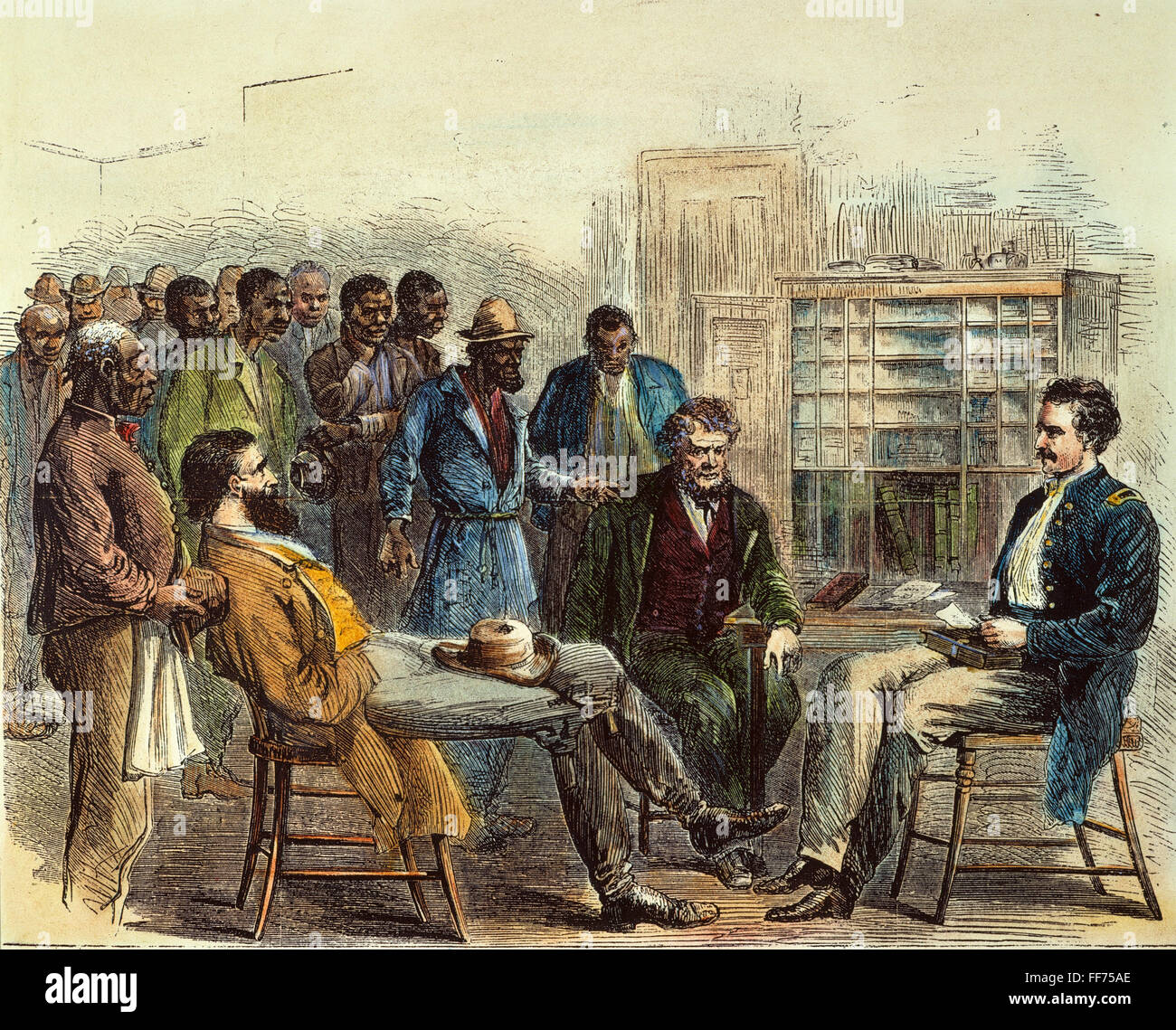 TENN : FIN AUX BUREAU. Les personnes libérées de /NASPECT Office's Bureau à Memphis, Tennessee : gravure couleur, 1866. Banque D'Images