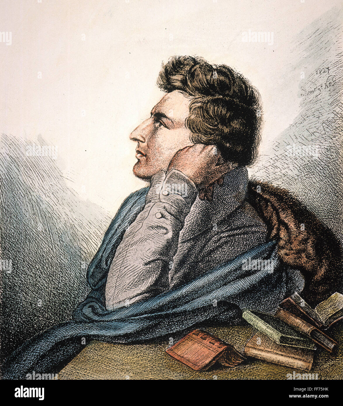 HEINRICH HEINE (1797-1856). /NGerman poète et critique. L'eau-forte, 1827, par Ludwig Emil Grimm (frère du folklore). Banque D'Images