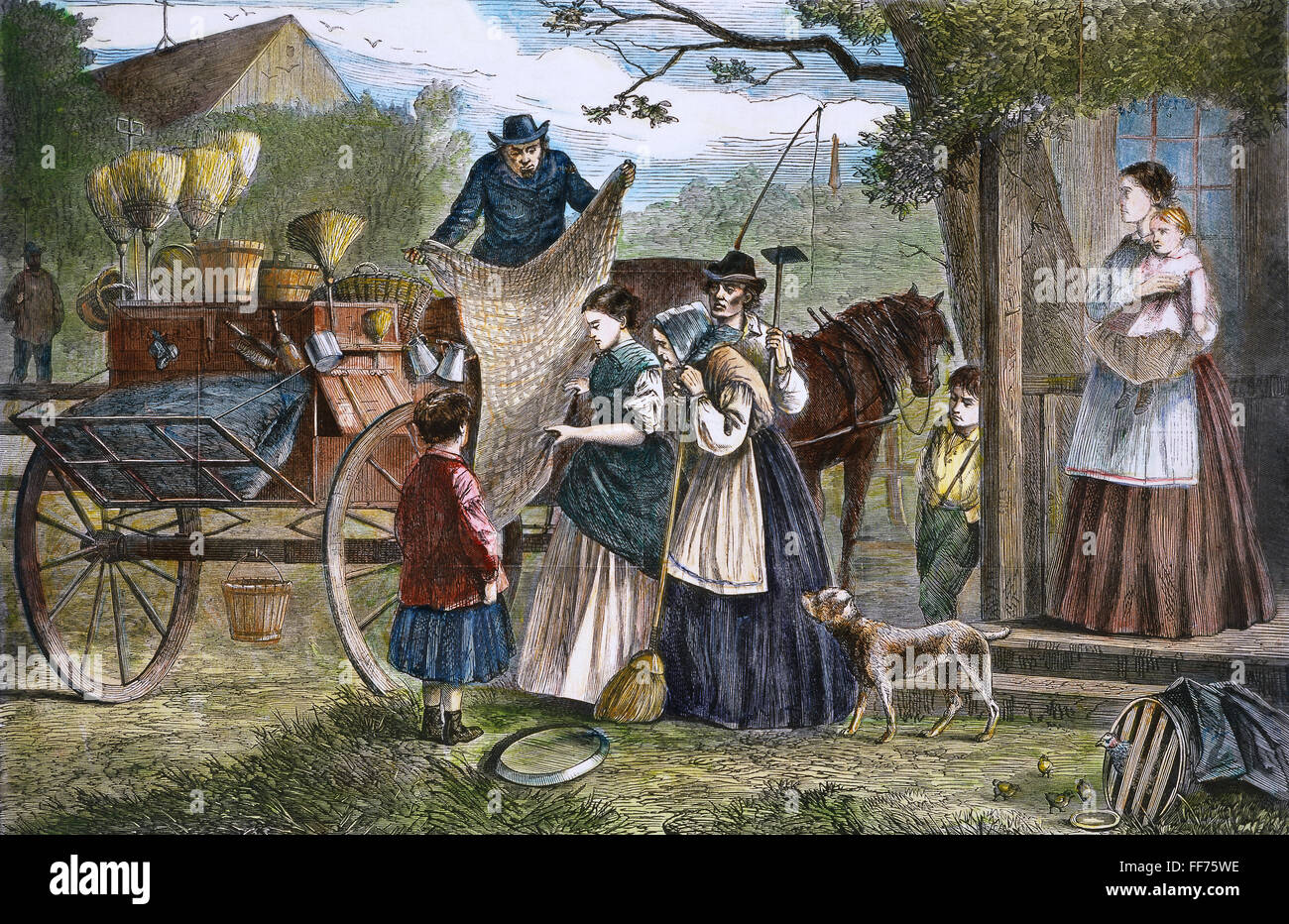 Pedlar'S WAGON, 1868./nAmerican gravure couleur, 1868. Banque D'Images
