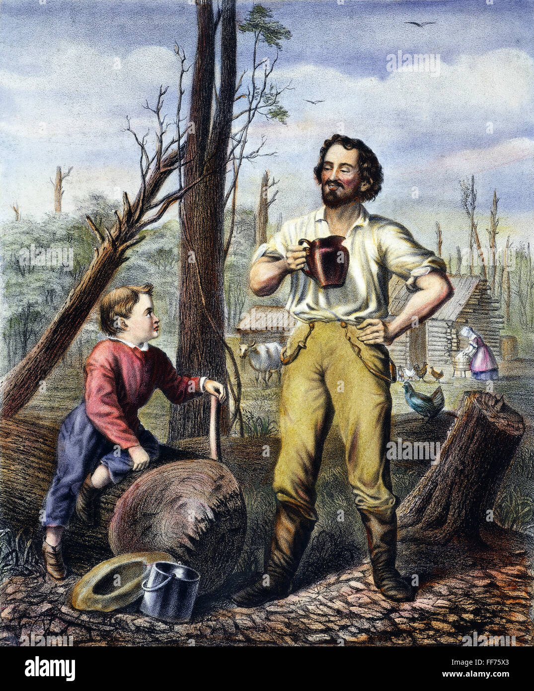 Pionniers de l'Amérique, 1870./nPioneers sur la frontière occidentale. Lithographie, 1870. Banque D'Images