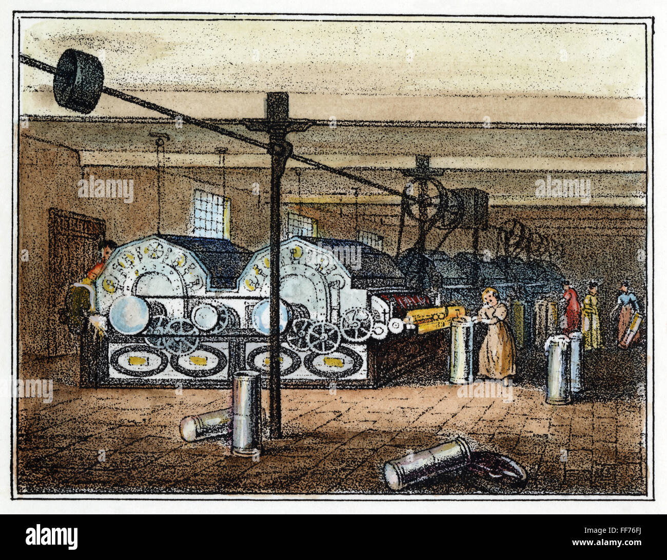 L'usine de textile, c1840. /Nle prix d'octroi de l'Angleterre dans une nouvelle usine de textile du coton lithographie, c1840. Banque D'Images