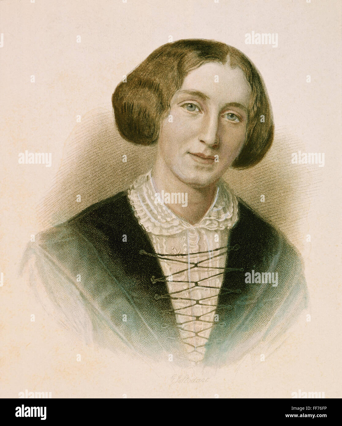 GEORGE ELIOT (1819-1880). /NReal nom : Mary Ann Evans. La romancière anglaise, à l'âge de 30 : gravure crépi), 19e siècle. Banque D'Images