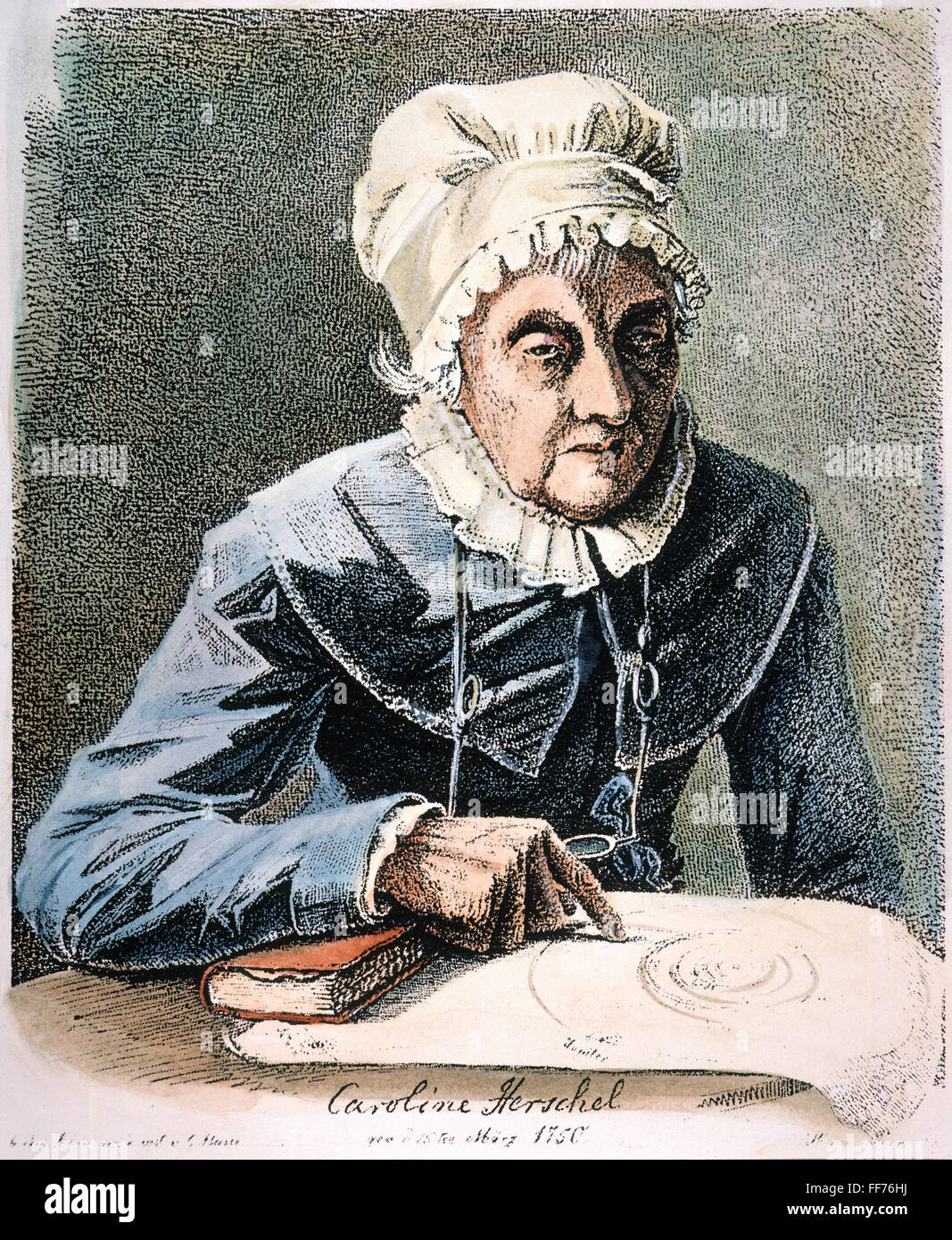CAROLINE L. /HERSCHEL n(1750-1848). (Britannique), d'origine allemande, astronome. L'eau-forte, 1847, par Georg Heinrich Busse. Banque D'Images