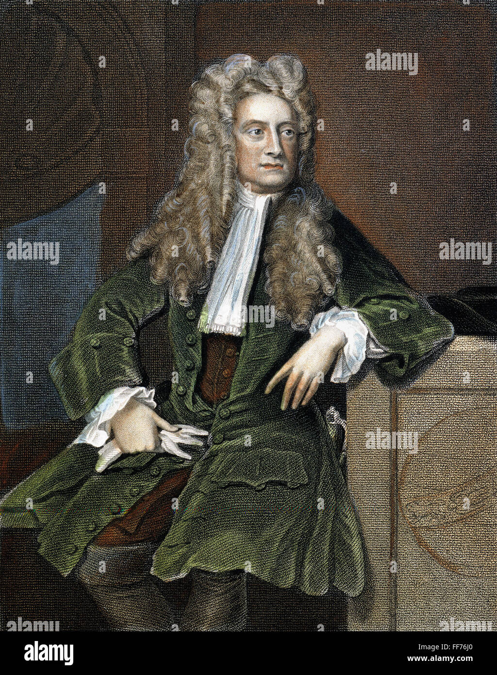 SIR Isaac Newton (1642-1727). Mathématicien et physicien/nEnglish. Anglais de couleur et ligne gravure crépi), 19e siècle. Banque D'Images