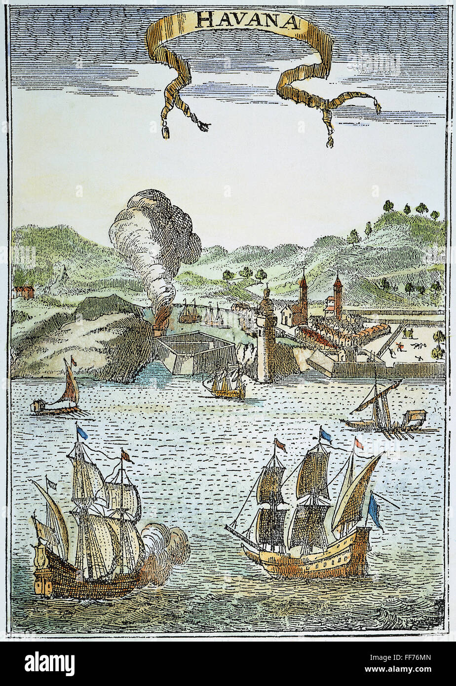 La HAVANE, CUBA, 1720. /Nle port et de la ville de La Havane, Cuba : gravure couleur, 1720. Banque D'Images