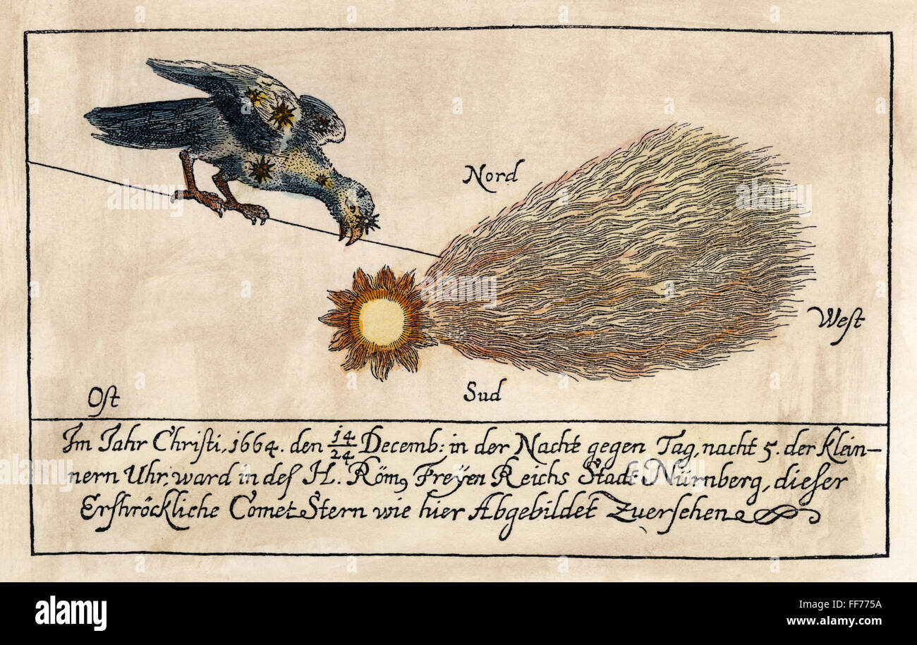 Comète, 1664. /Nla Comète de 1664. Gravure couleur allemand contemporain. Banque D'Images