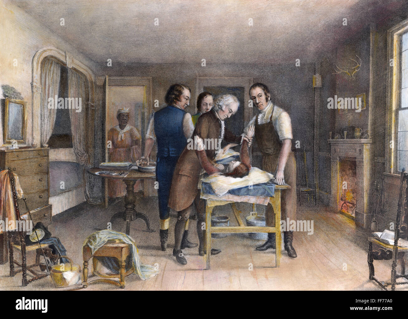 EPHRAIM McDOWELL, 1809. /NDr. Ephraim McDowell d'effectuer la première opération de chirurgie ovarienne enregistré aux États-Unis à Danville, Kentucky, en décembre 1809. Lithographie, 19ème siècle. Banque D'Images