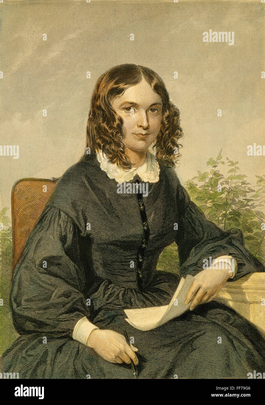 ELIZABETH BARRETT BROWNING /n(1806-1861). Poète anglais. Gravure sur acier, 19e siècle, d'après une peinture par Alonzo Chappel. Banque D'Images