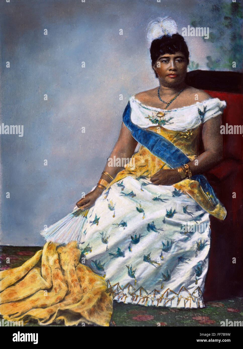 KAMEKEHA LYDIA LILIUOKALANI /n(1838-1917). Reine des îles hawaïennes. Huile à une photographie, 1892. Banque D'Images