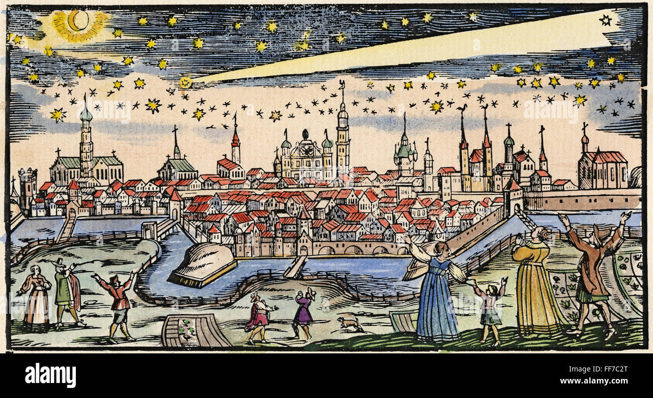 La comète de Halley de 1680. L'nHALLEY /COMET, 1680. /N'Til Terrible Comète de 1680 gravure sur bois allemande contemporaine." journal de qualité. Banque D'Images