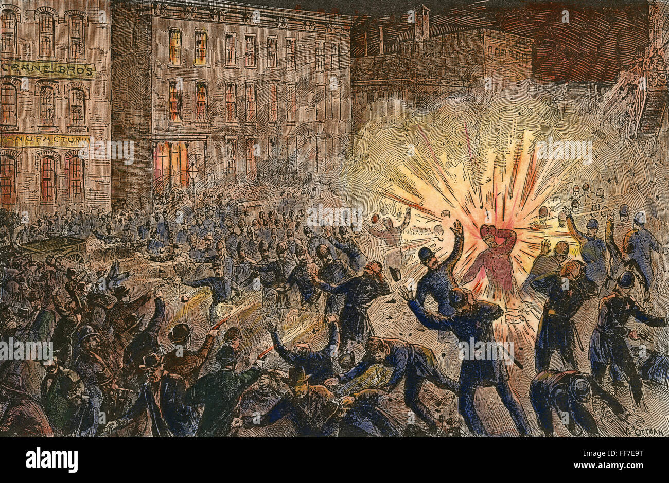 HAYMARKET RIOT, 1886. /NRiot à Chicago, le 4 mai 1886. La gravure sur bois. Banque D'Images