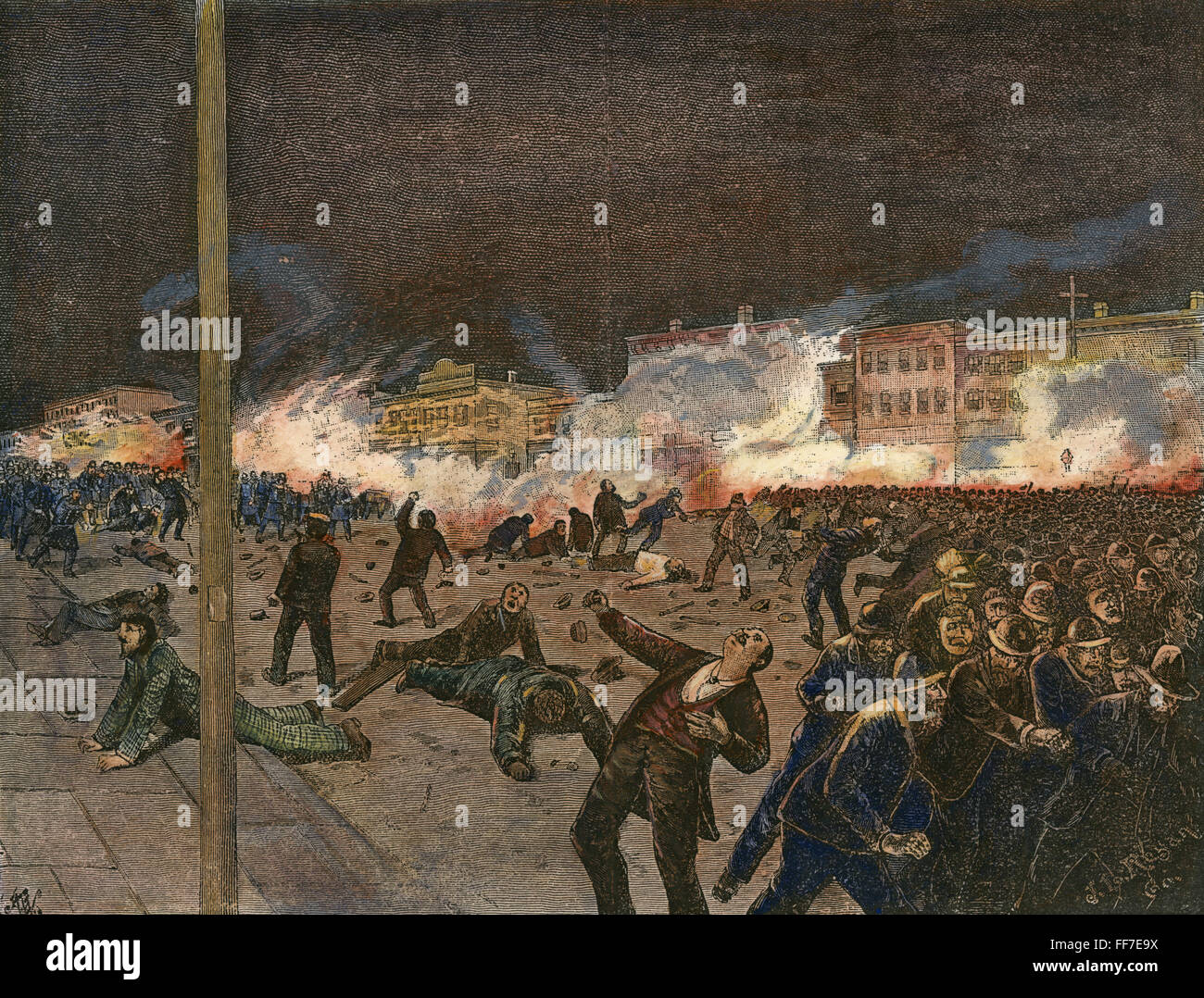 HAYMARKET RIOT, 1886. /NRiot à Chicago, 4 mai 1886. Gravure couleur contemporaine. Banque D'Images