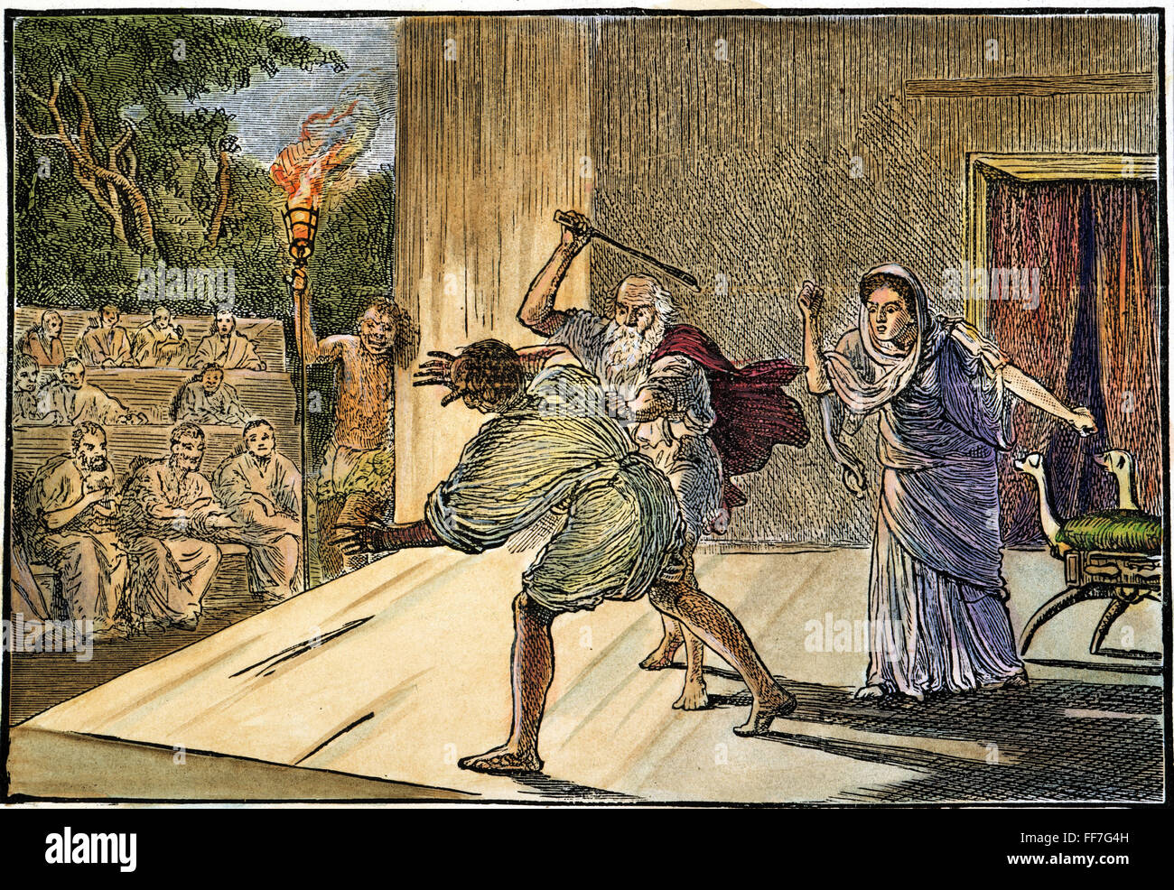 Théâtre romain./NL'exécution d'une comédie : gravure couleur, 19e siècle. Banque D'Images
