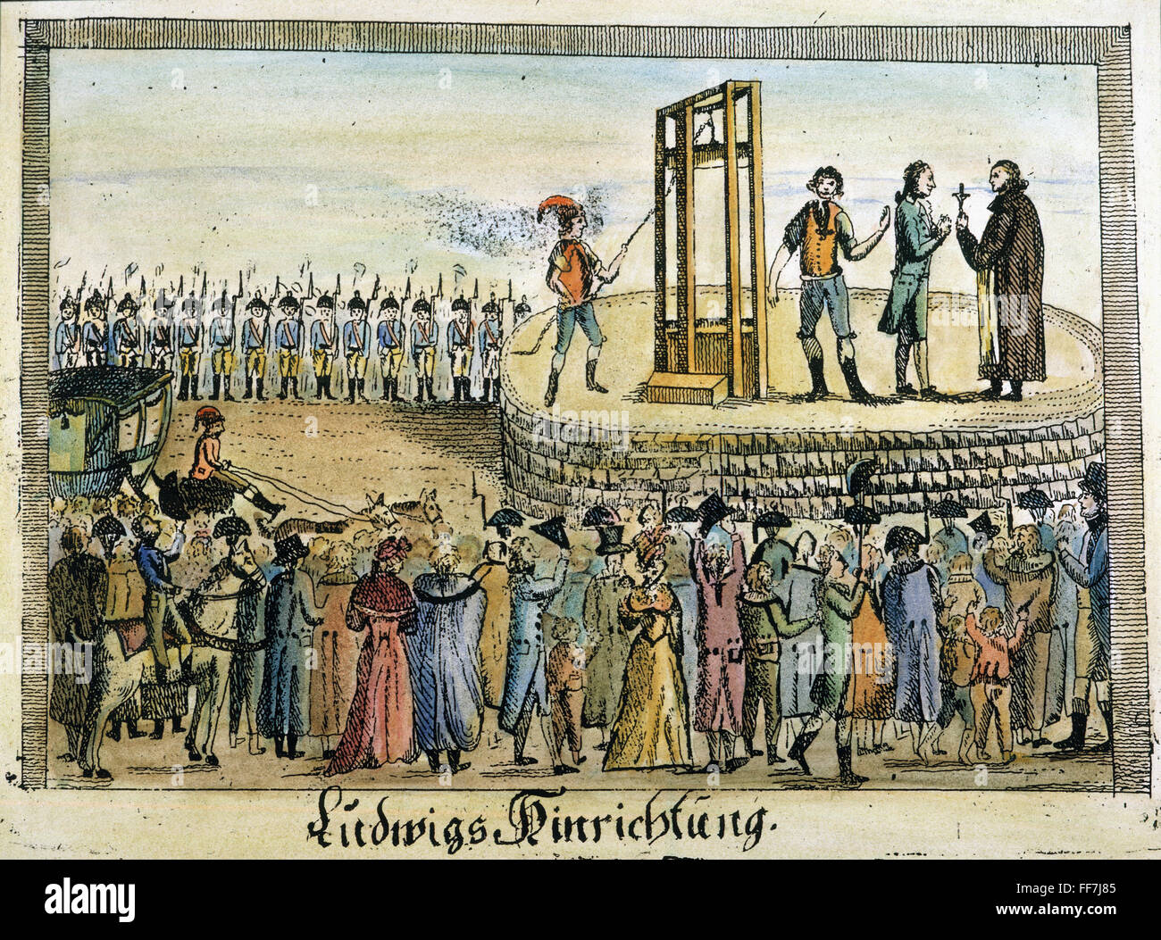 LOUIS XVI : L'exécution. /NExecution du roi Louis XVI de France, janv. 21, 1793. Gravure couleur allemand contemporain. Banque D'Images