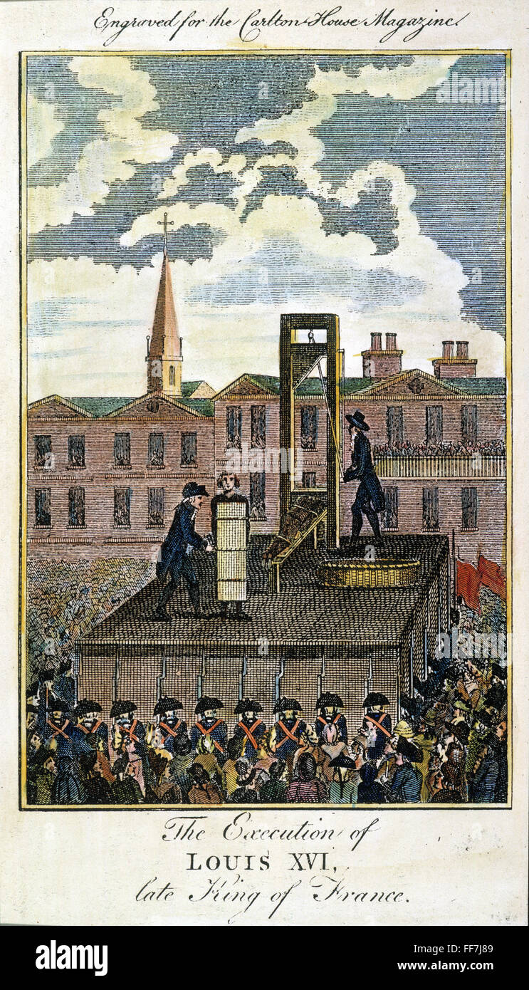 LOUIS XVI : L'exécution. /NExecution du roi Louis XVI de France le 21 janvier 1793 : gravure couleur anglais contemporain. Banque D'Images