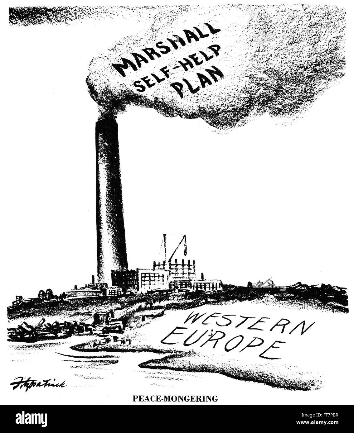Daniel R Fitzpatrick PLAN MARSHALL, 1947. /N'Peace-Mongering.' American cartoon par Daniel R ...