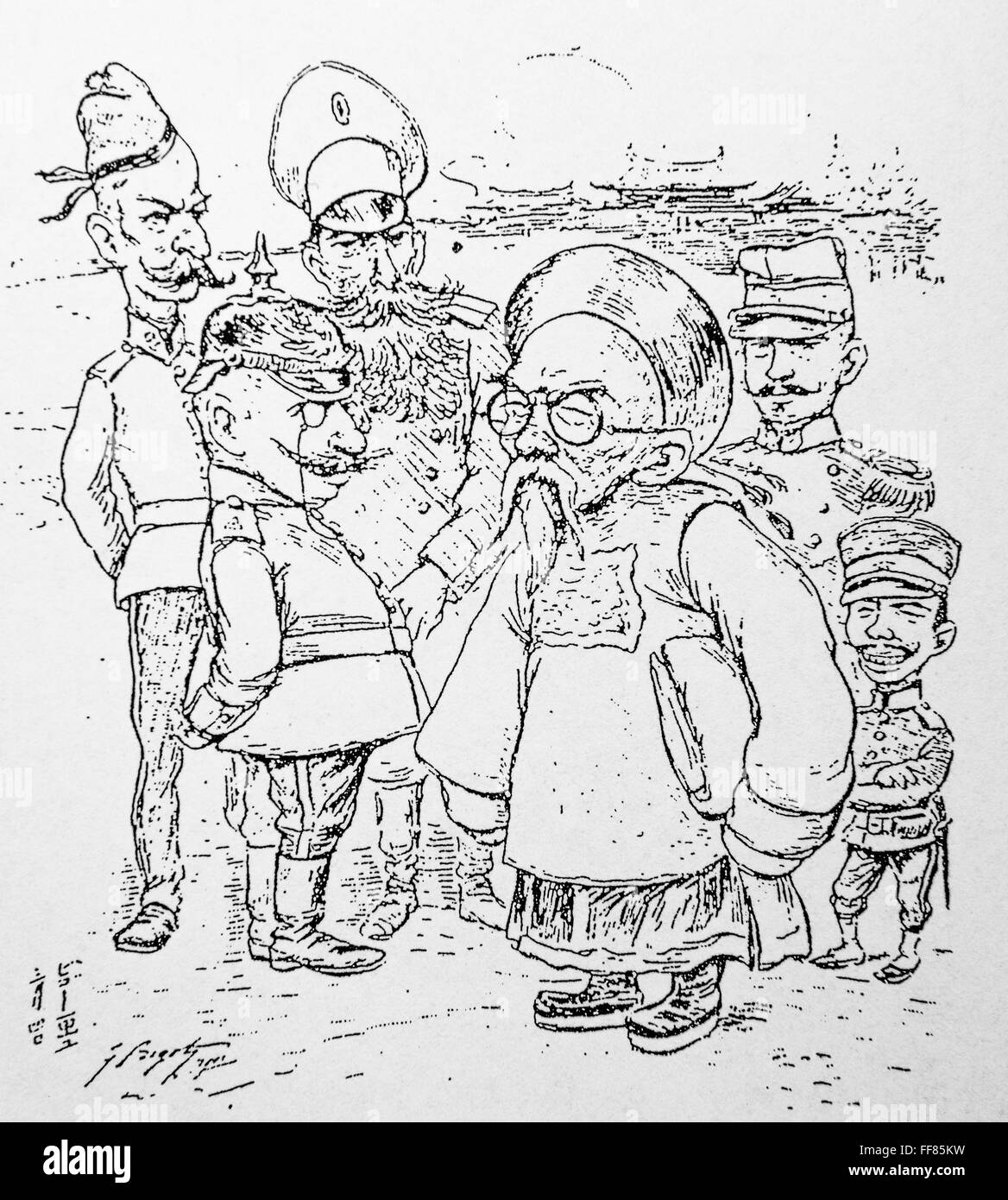 Caricature de Georges Ferdinand Bigot (1860-1927) La Chine est entourée de grandes puissances. 1901. Banque D'Images