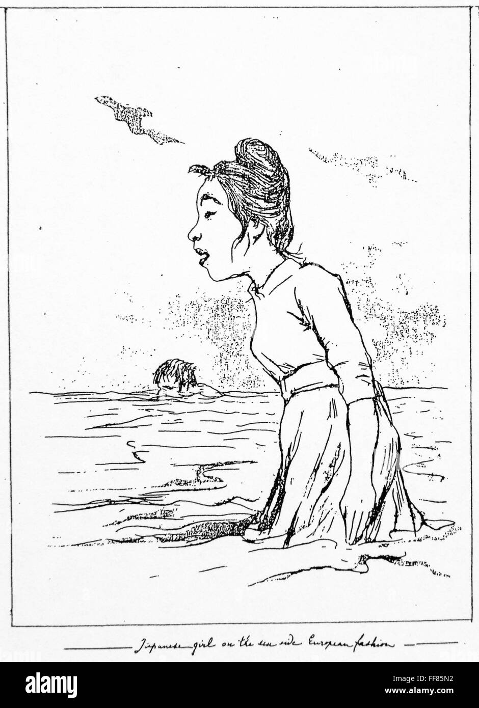 Caricature de Georges Ferdinand Bigot (1860-1927) le style occidental nager portent.1898. Banque D'Images