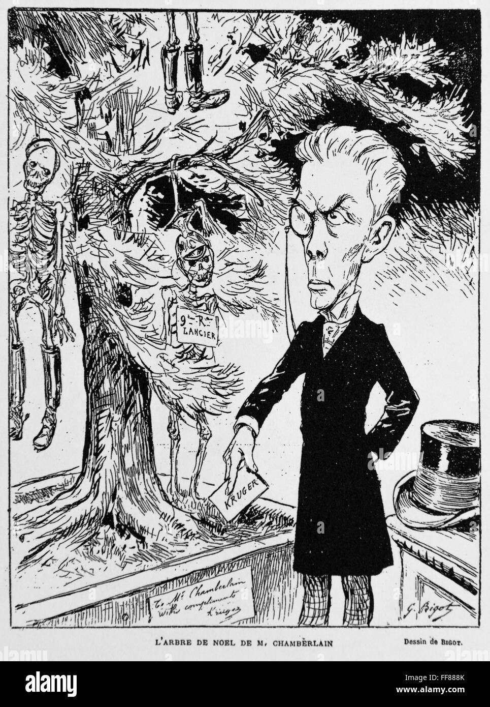 Caricature de Georges Ferdinand Bigot (1860-1927) de l'arbre de Noël de Chamberlain. 1899. Banque D'Images